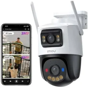 The IMOU Cruiser Dual 2 6MP Outdoor Security Camera is an advanced dual-lens surveillance solution designed for complete property protection. Featuring a 3MP fixed lens and a 3MP PTZ (Pan-Tilt-Zoom) lens, this camera provides simultaneous monitoring of two different views, ensuring wider coverage with fewer blind spots. Equipped with AI Human Detection, Smart Tracking, Color Night Vision, Two-Way Audio, and IP66 weatherproof protection, the Cruiser Dual 2 is ideal for homes, offices, shops, warehouses, and outdoor areas. The camera connects via WiFi and can be managed remotely through the Imou Life App, allowing users to monitor their property from anywhere.
