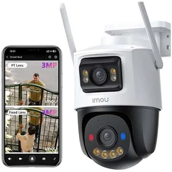 The IMOU Cruiser Dual 2 6MP Outdoor Security Camera is an advanced dual-lens surveillance solution designed for complete property protection. Featuring a 3MP fixed lens and a 3MP PTZ (Pan-Tilt-Zoom) lens, this camera provides simultaneous monitoring of two different views, ensuring wider coverage with fewer blind spots. Equipped with AI Human Detection, Smart Tracking, Color Night Vision, Two-Way Audio, and IP66 weatherproof protection, the Cruiser Dual 2 is ideal for homes, offices, shops, warehouses, and outdoor areas. The camera connects via WiFi and can be managed remotely through the Imou Life App, allowing users to monitor their property from anywhere.